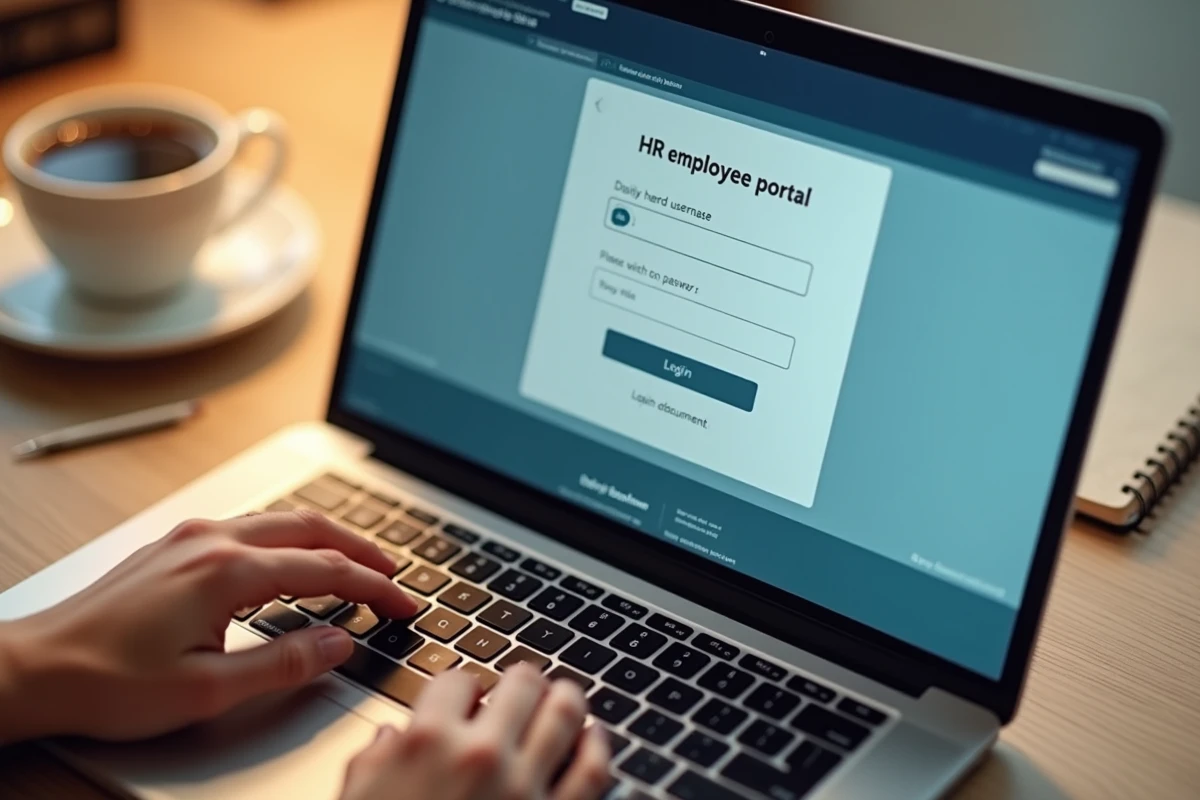 Mains d'un employé saisissant ses identifiants de connexion sur le portail Alis pour accéder à sa fiche de paie