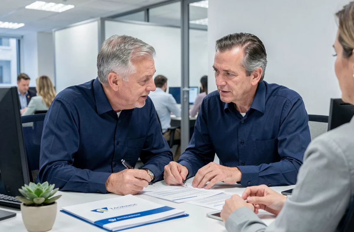 Homme en rendez-vous avec un conseiller de l'assurance retraite pour obtenir son relevé d'information